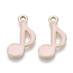 Pink music note charm | Quaver charm for earring making | Enamel charms | 6 pieces