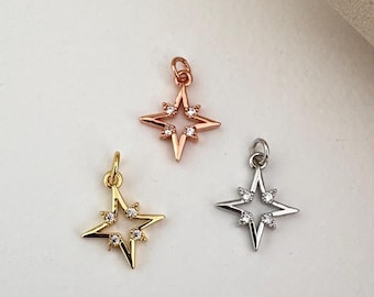 2 echt vergulde mini-sterbedels met zirkonia - diverse kleuren