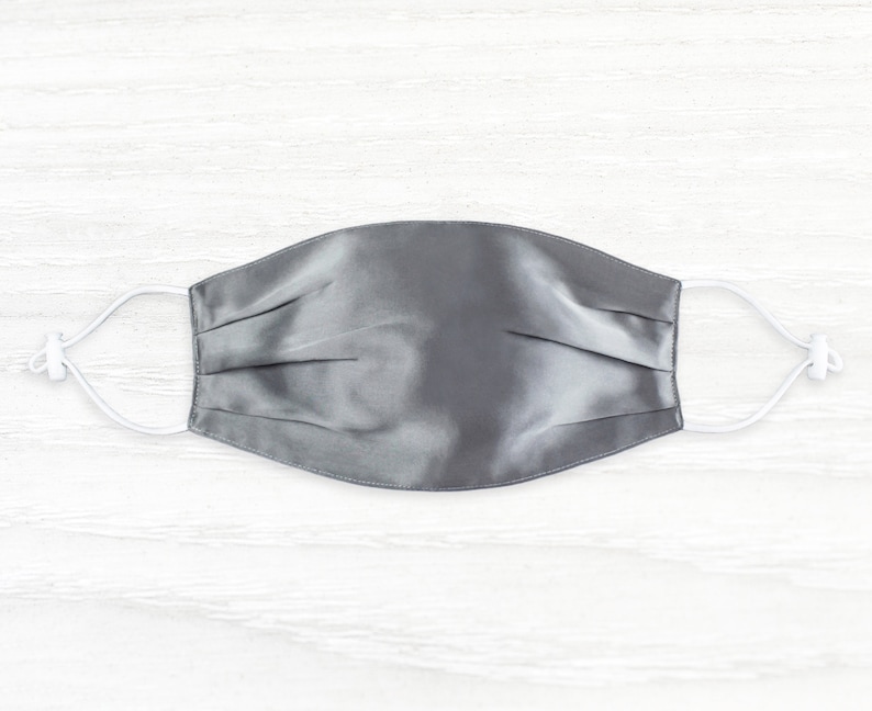 SILK Face Mask, Gray, Reusable Two Layers Soft Washable Face Mask, 100 Mulberry Silk, Silver