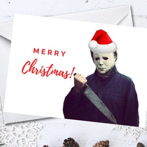 Michael Myers Horror Movie Christmas card, Funny Christmas card, Horror movies theme card