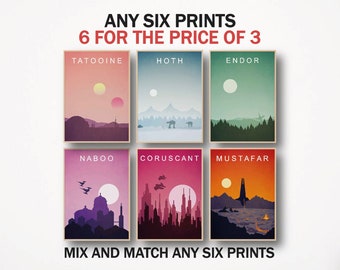 Money Saving Print Set - Any 6 Prints of your Choice Choose Your Size Travel Poster Travel Print Star Art Planet Art Gifts National Parks