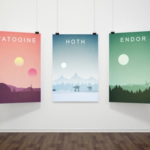 Conjunto de carteles minimalistas Una nueva esperanza Un arte Impresión de nueva esperanza Impresiones de películas vintage Carteles para niños Película Endor Hoth Tatooine Star impresión de arte