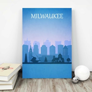 Impressão minimalista de Milwaukee Wisconsin, pôster de viagem vintage de cidade americana, presentes personalizados para decoração de casa, horizonte de Milwaukee