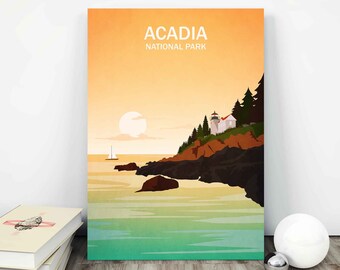 Acadia National Park Poster Acadia Poster Acadia National Park Art National Park Poster Acadia Art Maine Art Bass Harbor Lighthouse Print