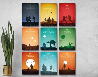 Minimalist set 9 posters New hope Set Movie Rise Classic movie poster Retro poster Vintage movie prints Star art print
