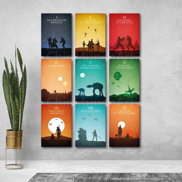 Minimalist set 9 posters New hope Set Movie Rise Classic movie poster Retro poster Vintage movie prints Star art print