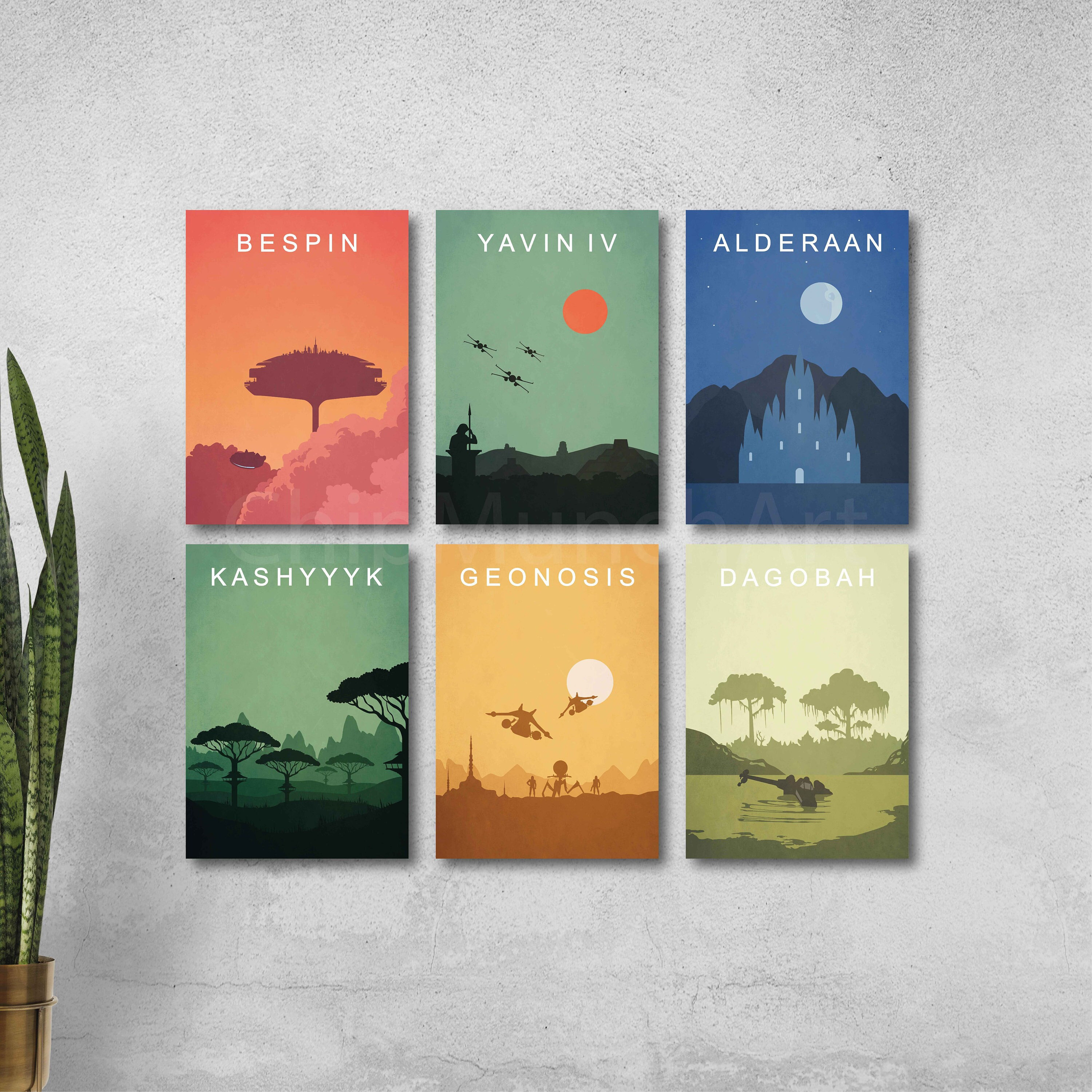 Minimalist movie poster set Classic poster New hope Vintage movie poster bespin movie yavin 4 alderaan art kashyyyk movie Star dagobah