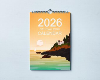 Calendario 2026 / Calendario de Parques Nacionales 2026 (impresión a doble cara) Calendario de pared Regalo de viaje Calendario mensual Impresión de Parques Nacionales