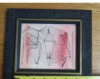 Dorothy Dehner Abstract Painting Signed Framed Original Wall Art Small