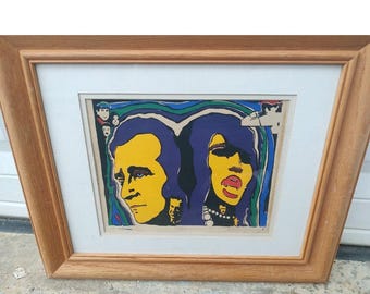 Original POP ART Colorful Mod Signed painting Kolleitz LE Protest Wood Block Warhol Style