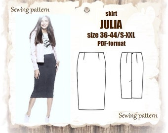 Skirt Julia size 36-44EU/ 6-14US trendy midi skirt multi-size sewing pattern PDF-file