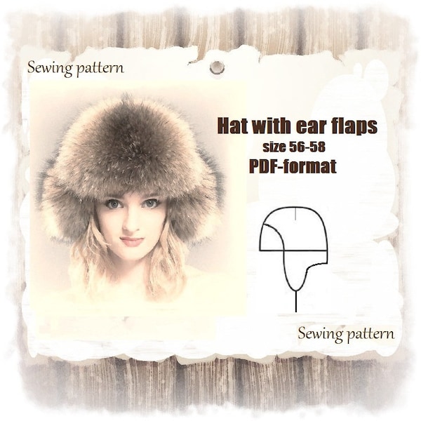 Hat with ear flaps russian hat faux fur hat size 56-58 sewing pattern PDF-file