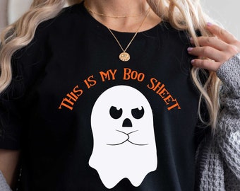 Halloween Ghost This is my Boo Sheet Soft T-Shirt. Big White Ghost.