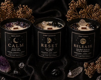 Set de velas Lunar Reset / Velas Calm Reset Release / Set de regalo para el autocuidado / Paquete de velas de cera de soja / Regalo de relajación / Set de velas de lujo