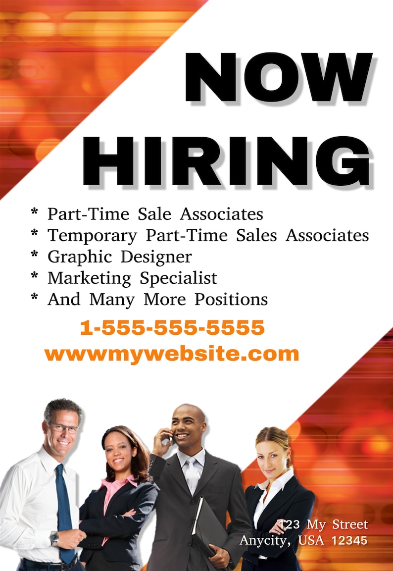 Now Hiring sign. Customized with your company information. now Etsy