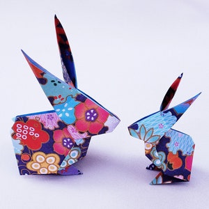 Origami Bunny Rabbit Couple or Family, Paper Rabbits Handmade, Origami Animals, Gift Exchange, Easter Bunny, Home Decoration, Wall Art