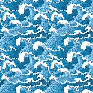 Origami Paper, Japanese Pattern, Blue Waves, Craft Folding, 15x15 cm (6x6") #49