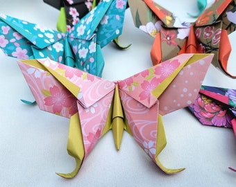 Origami Colorful Butterfly, Paper Handmade Art, Japanese Pattern/Vibrant Colors, Perfect Gift or Home Decoration, Origami Animals