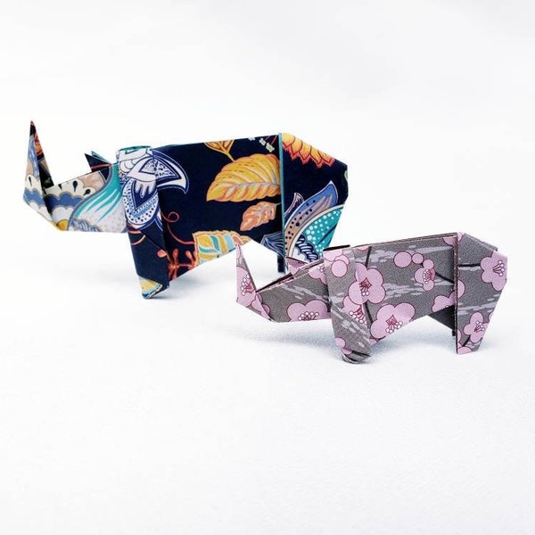Origami Rhino, Handmade Paper Rhino, Origami Animals, Africa Animals, Safari Animals Birthday Party or Kids Room Decoration
