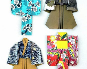 Kimono de origami, vestido de papel japonés para mujer, ropa de samurái, decoración, regalo de aniversario de boda, marcapáginas. Proyecto de arte DIY para álbum de recortes.