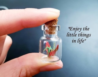 Tiny Origami in Glass Bottle, Mini Crane Mini Butterfly, Origami Art, Small Paper Animals, Party Favor, Table Desk Decor, Thinking of You