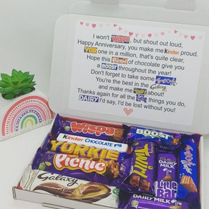 The Happy Anniversary Chocolate Poem Gift, Chocolate Hamper, Chocolate Letterbox Gift - Personalised