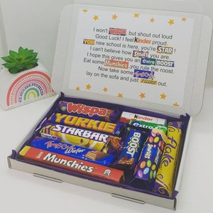 Good Luck in your new school Chocolate Poem Gift, Chocolate Hamper, Chocolate Letterbox Gift - Personalised. New school Good Luck Gift!