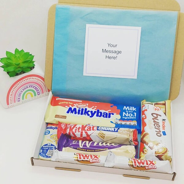 White Chocolate Letterbox Gift, White Chocolate Hamper. Happy Birthday, Thank you, Pick me up,  Anniversary, Get Well Soon
