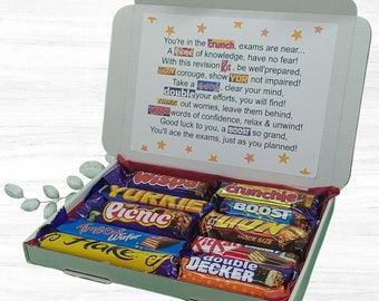 Good Luck with your exams Chocolate Poem Gift, Chocolate Hamper, Chocolate Letterbox Gift - Personalised Good Luck Box!