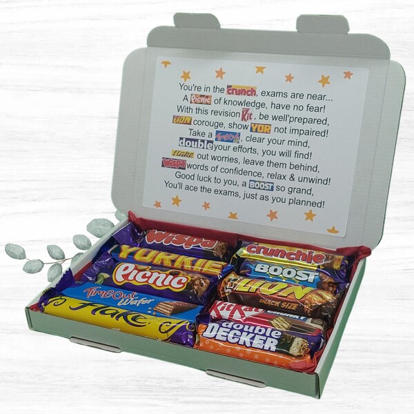 Good Luck with your exams Chocolate Poem Gift, Chocolate Hamper, Chocolate Letterbox Gift - Personalised Good Luck Box!