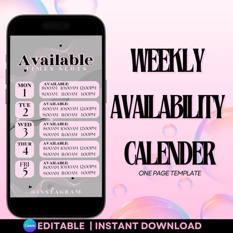 DIY Available Appointments Calendar, Instagram Story Schedule Template ...