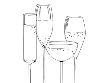 Champagne Sketch | Digital Download | Bar Cart Art