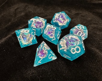 Incantation Geode Dice | Handcrafted Dice Set with Glass Vial | Sharp Edge Resin Dice | Dungeons and Dragons | DnD | Tabletop Gaming | TTRPG