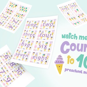 Printable Ice Cream Themed Preschool Math, Counting One to Ten, Printable, Counting Cards, Preschool, Counting