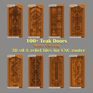 100 Teak CNC Carving Engraving Designs for Wooden Doors - 3D STL & ArtCAM RLF File - Download