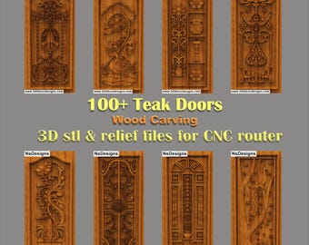 100 diseños de puertas de teca talladas en CNC: Archivos 3D STL y RLF (Descargar)