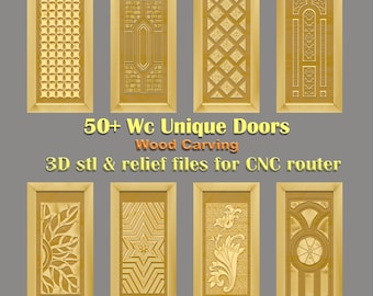 50 Unique Doors CNC Carving Designs: 3D STL & RLF Files (Digital Download)