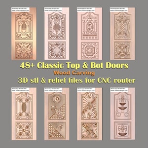 50 Classic Top and Bottom CNC Carving Engraving Designs for Wooden Doors - 3D STL & ArtCAM RLF File - Download