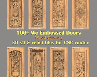 100 geprägte Holztüren CNC-Gravur: 3D STL & RLF-Dateien (Download)