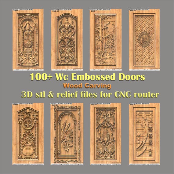 100 Embossed Wood Door CNC Carving Designs: 3D STL & RLF Files