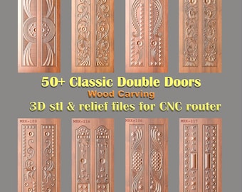 50 Classic Double Doors CNC Carving: 3D STL & RLF File (Digital Download)