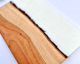 Charcuterie Board- White Resin - Cherry Wood