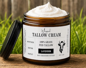 Whipped Beef Tallow Cream,Grass-Fed Face Moisturizer, Natural Body Butter,Dry Skin Cream,4oz,Grass Fed Tallow Cream,Body Butter