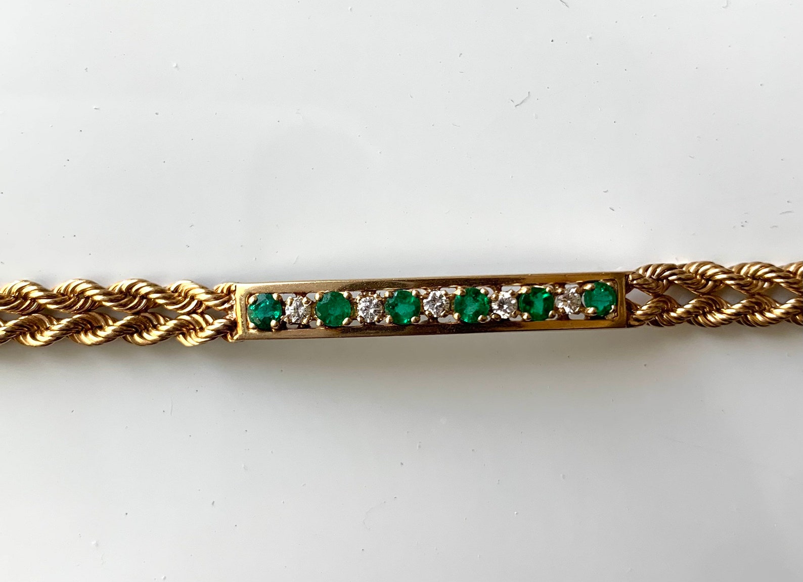 14k Yellow Gold Emerald & Diamond Bracelet Estate | Etsy