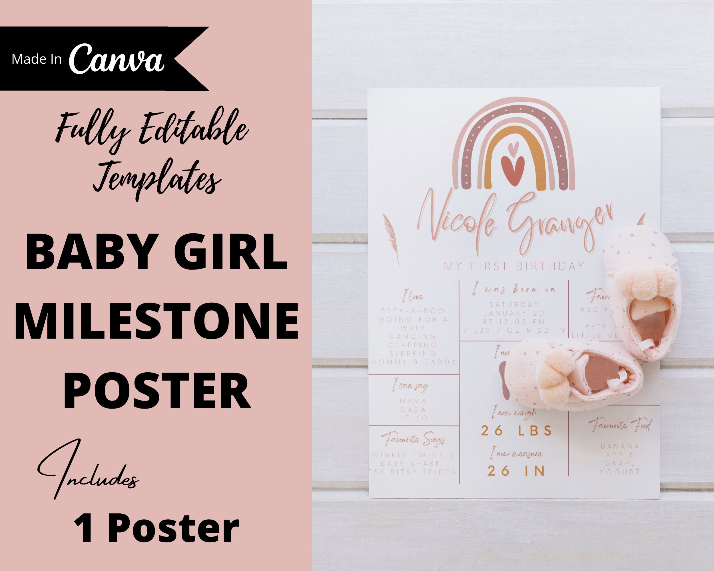 Pastel Rainbow Milestone Board First Birthday Baby Girl Rainbow ...