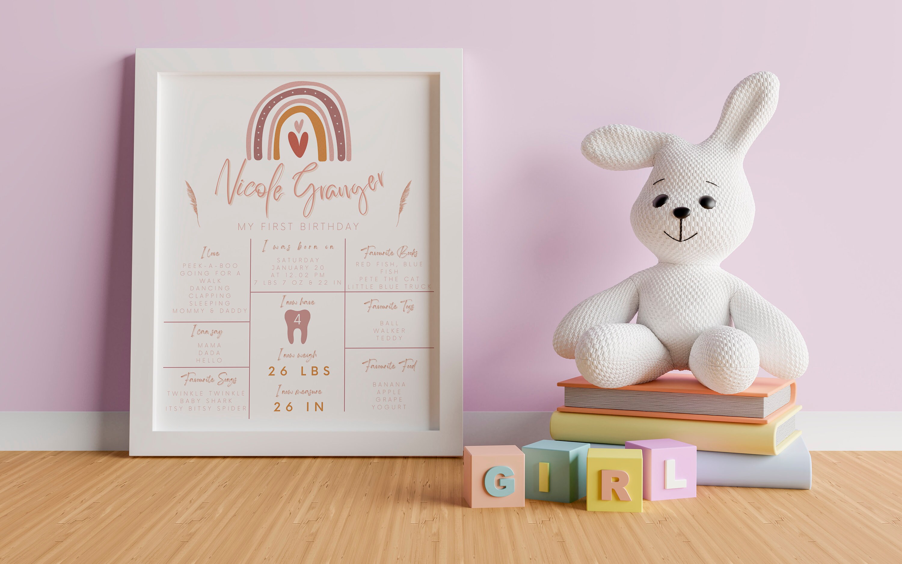 Pastel Rainbow Milestone Board First Birthday Baby Girl Rainbow ...