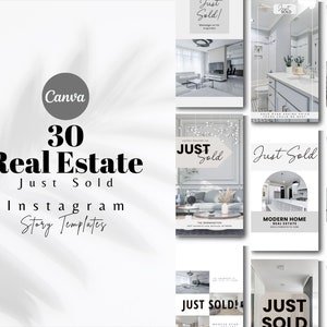 30 Just Sold Social media Stories, Realtor Instagram Story templates, Real Estate Listing Updates, Real Estate Marketing, Canva Templates