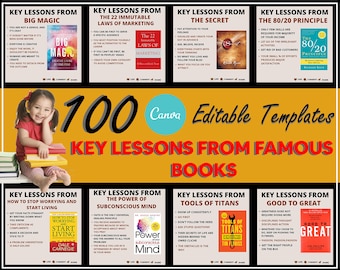 100 SCHLÜSSELLESSONS aus Büchern INFOGRAFIKEN Canva Bearbeitbar | Instagram | Erfolg Infografiken | Geschäft Infografiken | Business Zitate | Leinwand