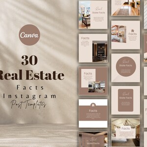 30 Real Estate Fact Templates Posts, Realtor Instagram Post templates, Realtor Fact Posts, Real Estate Marketing, Canva Templates