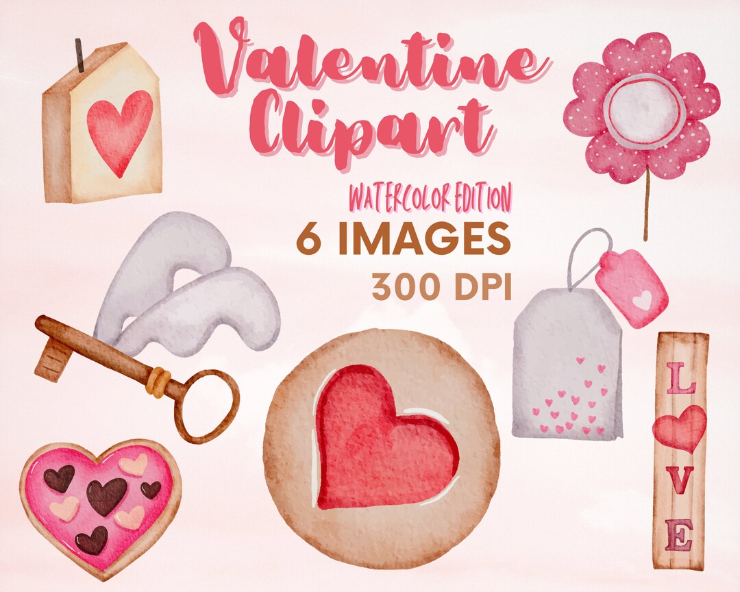 6 Watercolor Valentines Day Clipart.rose Flower Clipart,cake Pops,pink ...